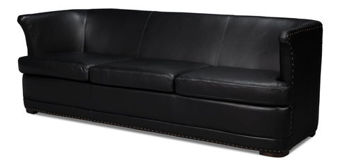 Mcmillan Distilled Leather Sofa,Onyx Blk