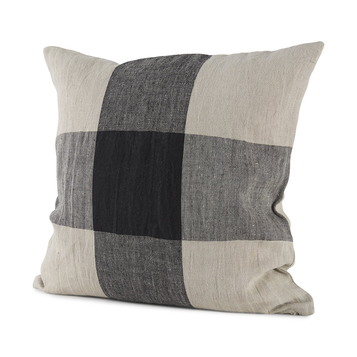 Raquel 18L x 18W Beige and Black Fabric Plaid Decorative Pillow Cover, by Mercana, 18" length x 18" width x 0.2" height View 1