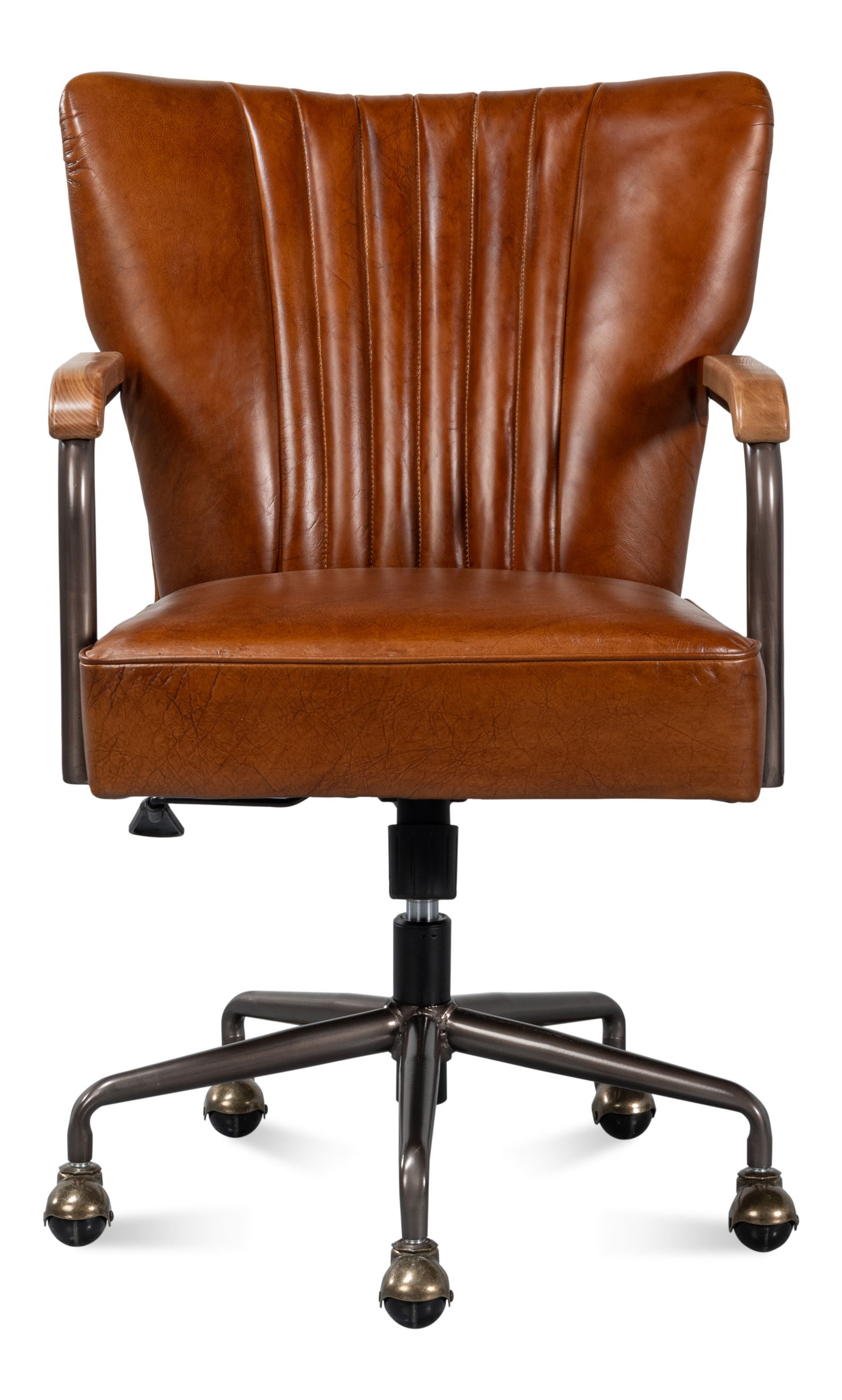 Parker Office Chair, Vintage Havana Lthr, Seating by Sarreid, 25" length x 28" width x 38" height View 2