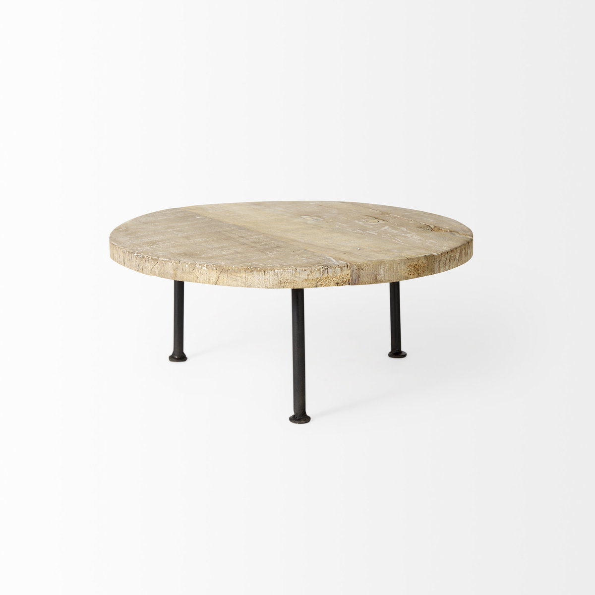 Cedric 15L x 15W x 6H Round Light Brown Wood with Black Metal Legs Decorative Display Stand, Decorative Tray by Mercana, 15" length x 15" width x 6" height View 4