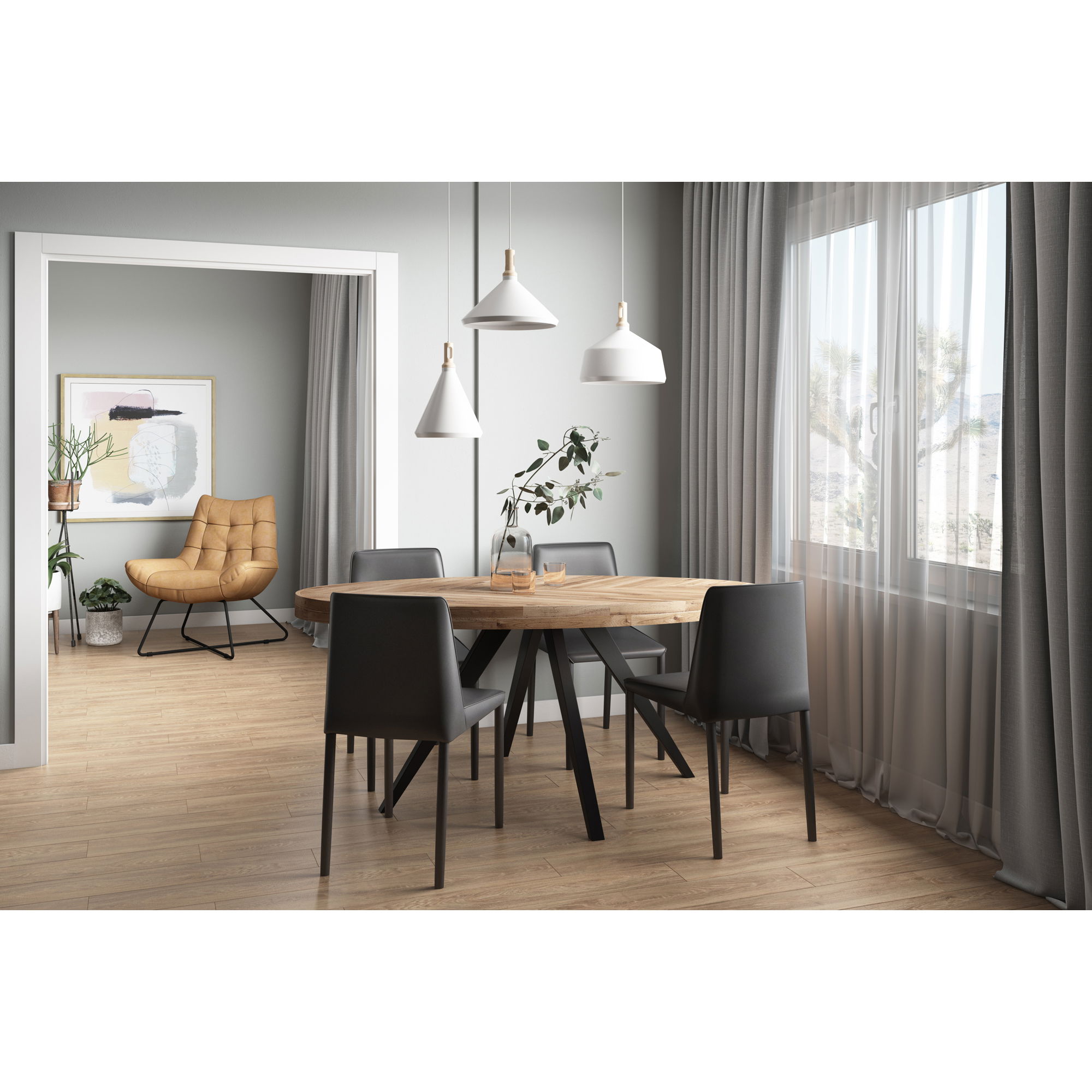 Nora Dining Chair Black Vegan Leather - Set Of Two, by Moe's Home, 17.75" width x 32" height x 22" depth View 9