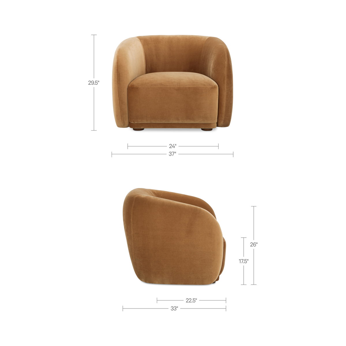 Faye Accent Chair Tan Faux Mohair, by Moe's Home, 37" width x 29.25" height x 33" depth View 8