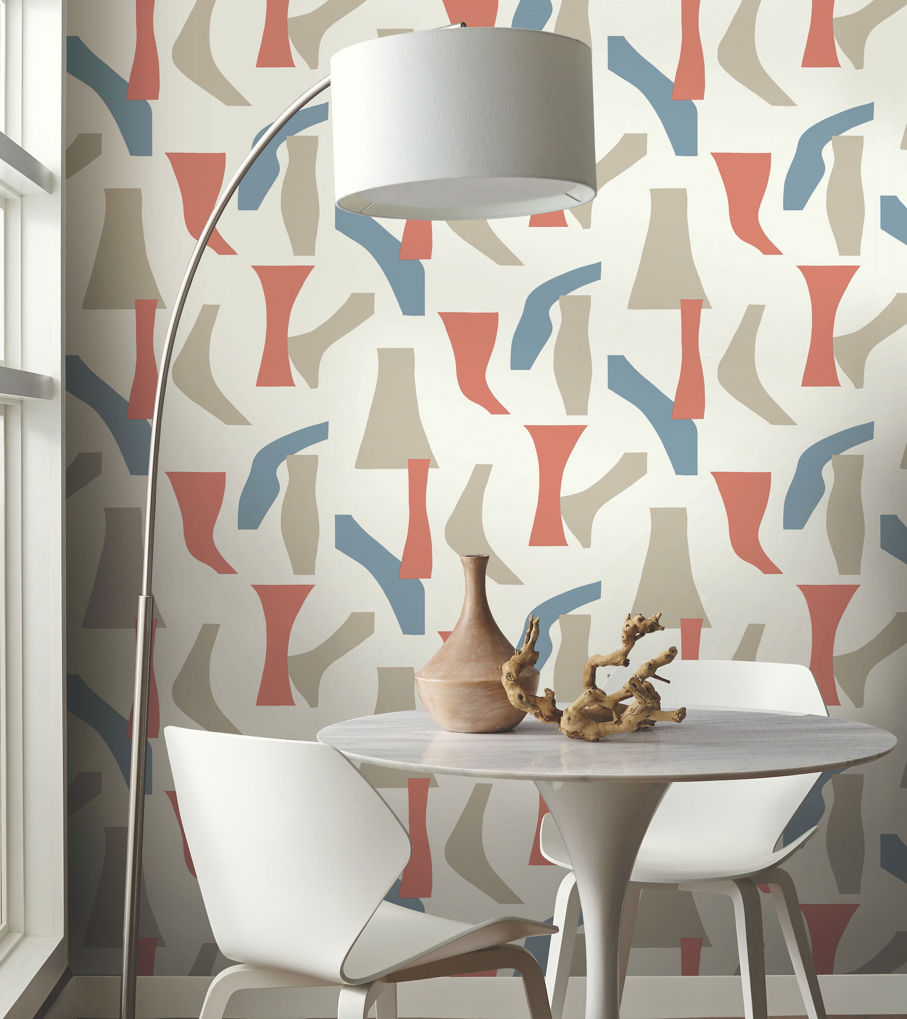 Modernist Coral & Blue Peel & Stick Wallpaper, by York Wall, 20' length x 1'8.5" width x 0.02" depth View 3