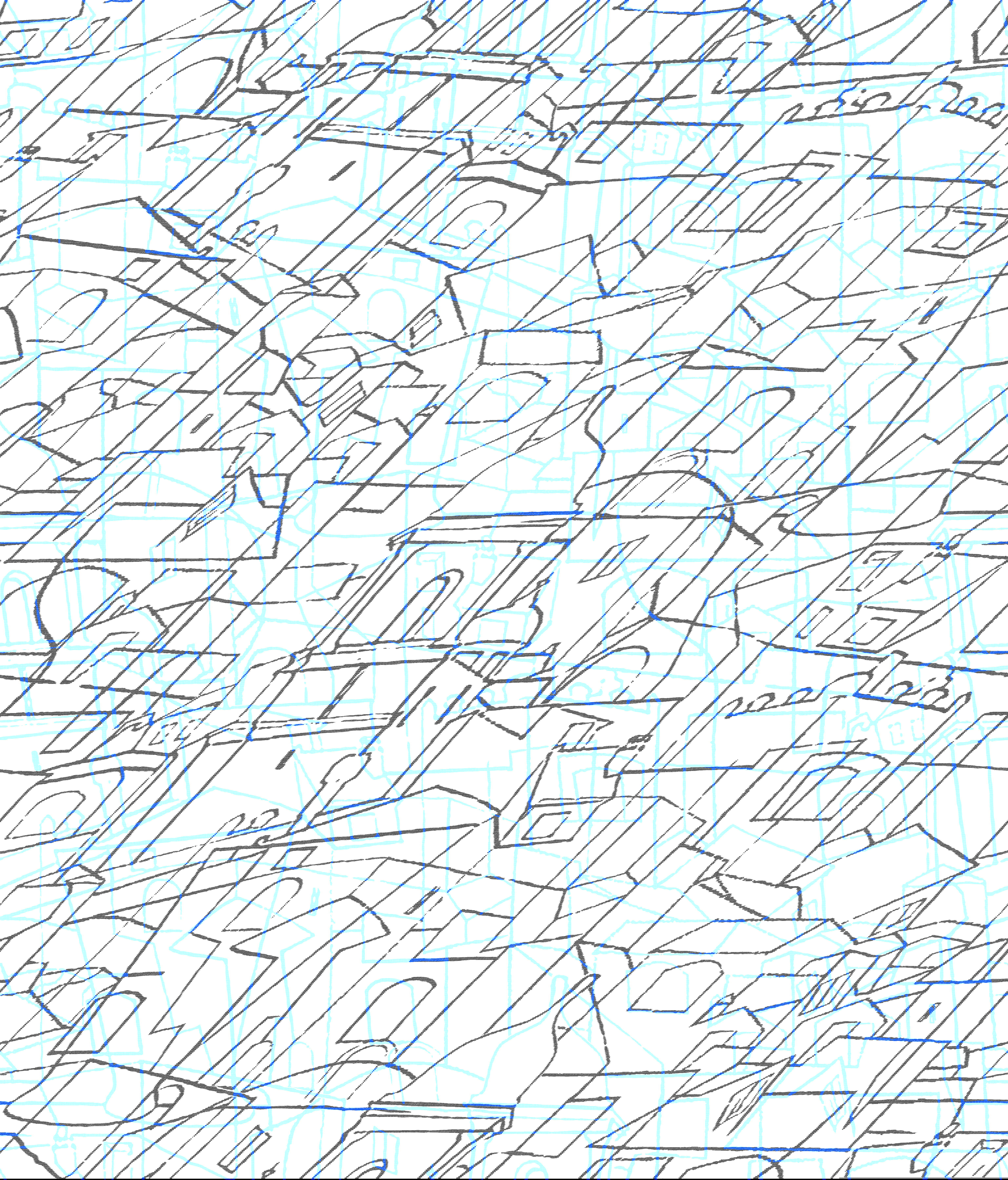 Cubist Cityscape Blue Peel & Stick Wallpaper large image 