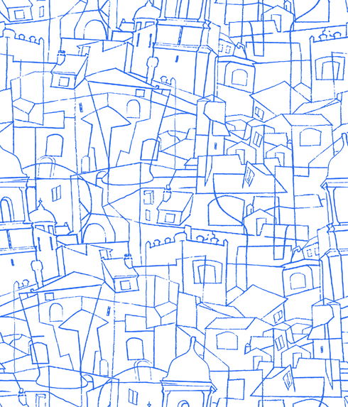 Cubist Cityscape Blue Peel & Stick Wallpaper