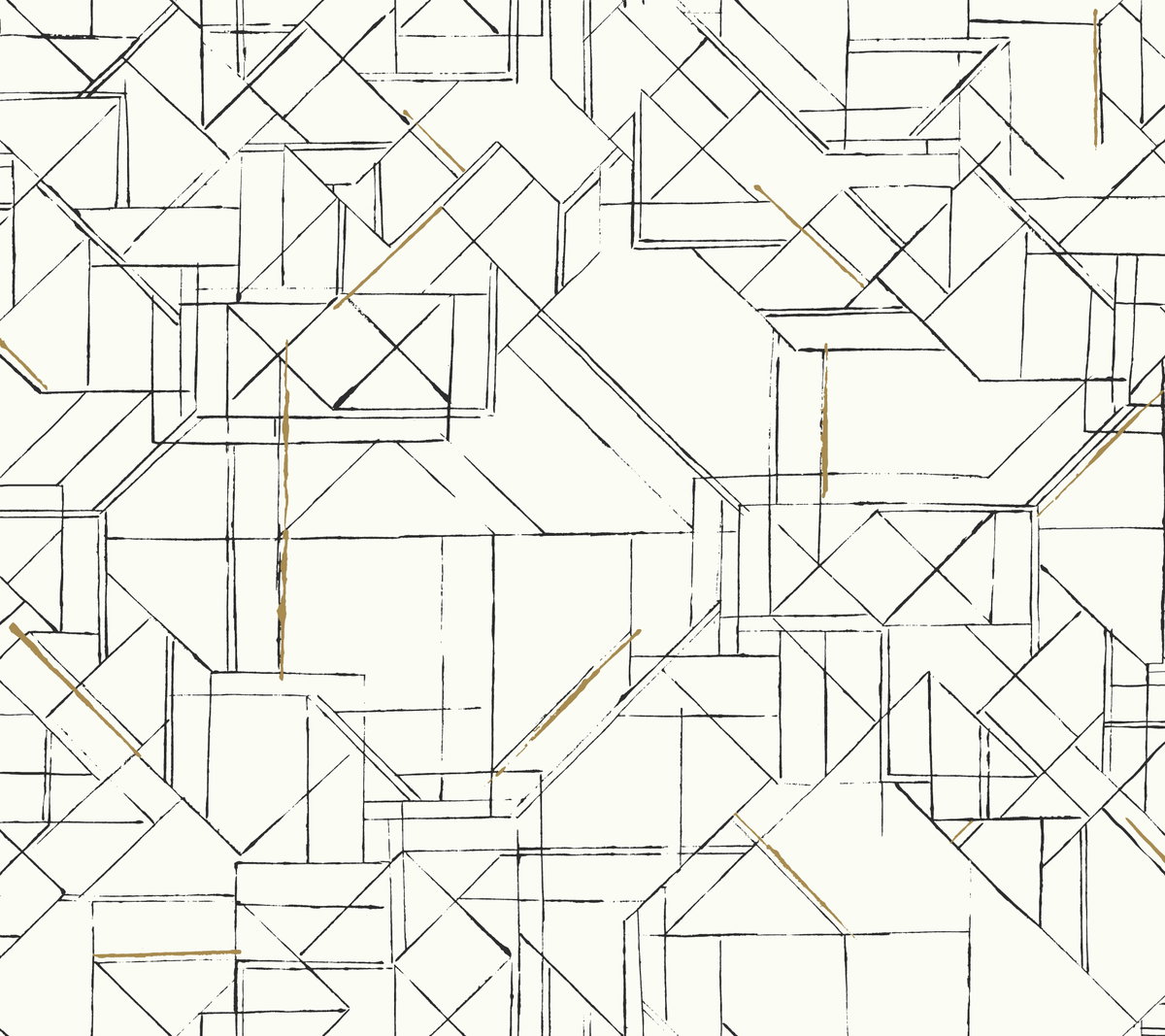 Prism Schematics Black & Gold Peel & Stick Wallpaper, by York Wall, 20' length x 2'3" width x 0.02" depth