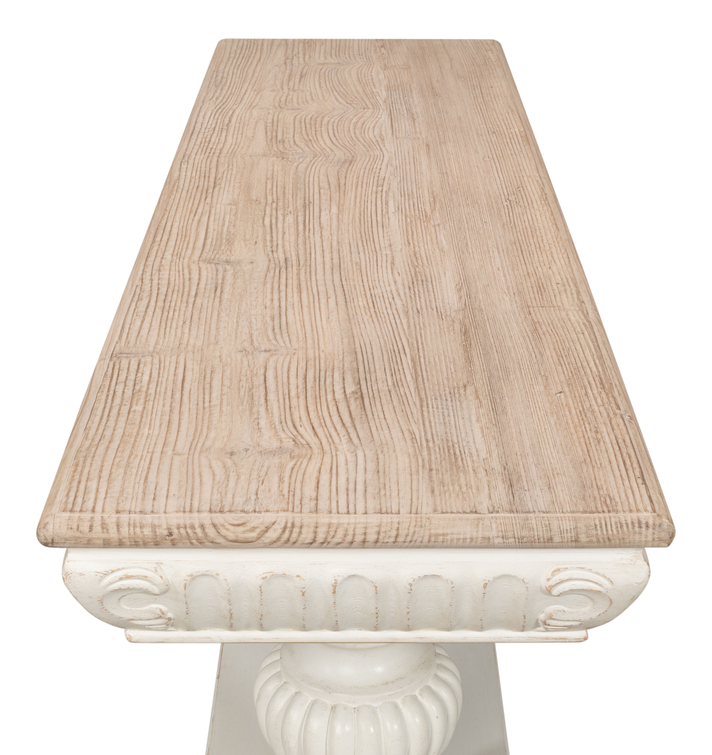 Hugo Console, Ant.White W/Natural Top, Console Table by Sarreid, 74" length x 20" width x 31" height View 4
