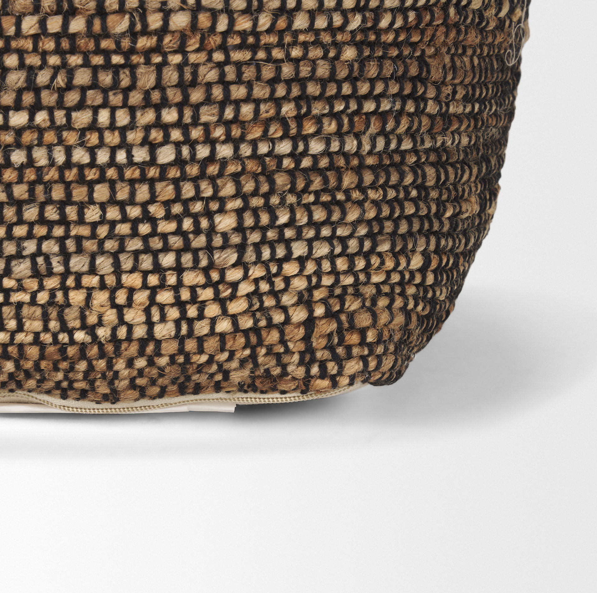 Samiya Jute with White Cotton Pouf, Ottoman by Mercana, 16" length x 16" width x 16" height View 8