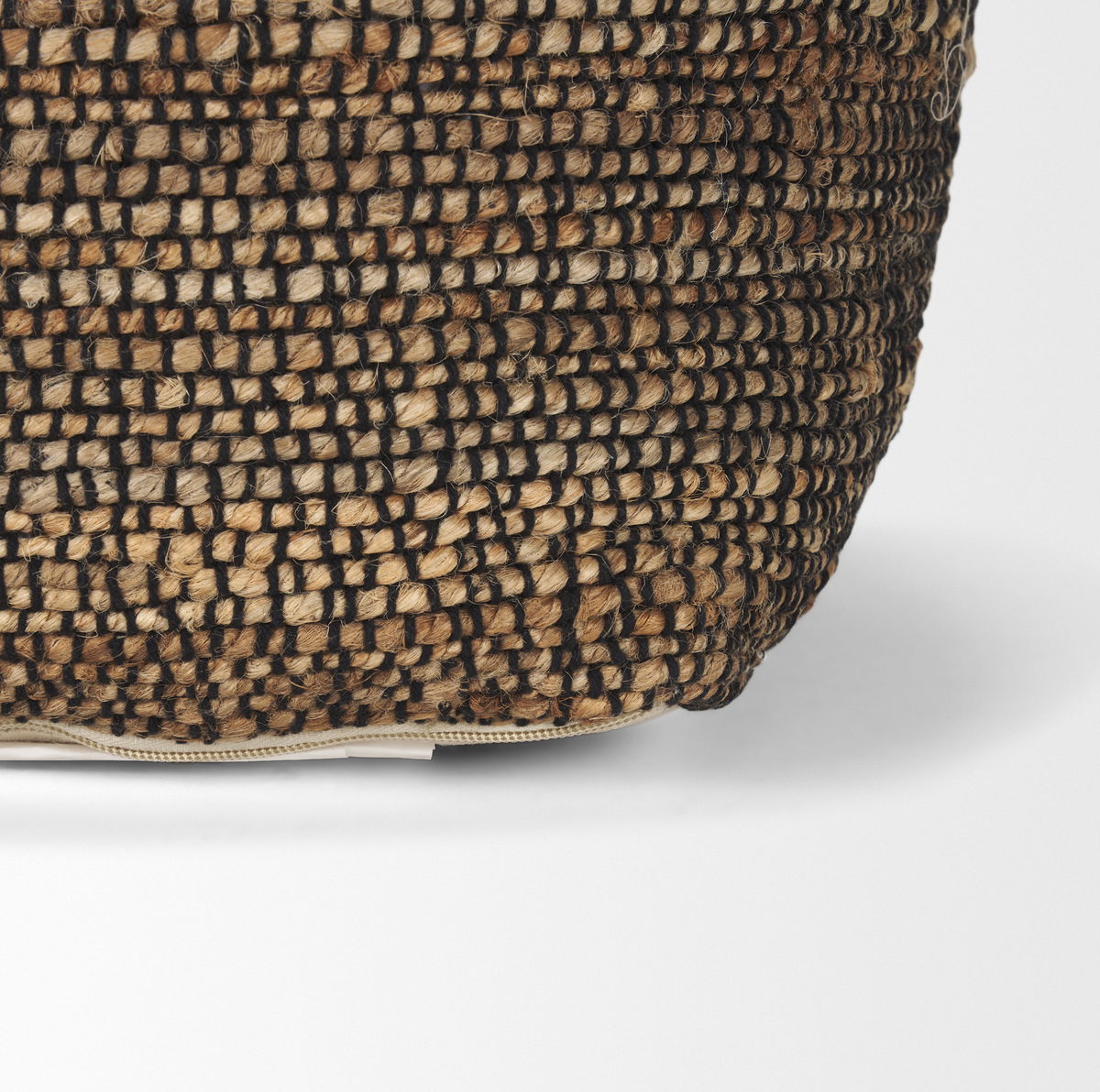 Samiya Jute with White Cotton Pouf, Ottoman by Mercana, 16" length x 16" width x 16" height View 8