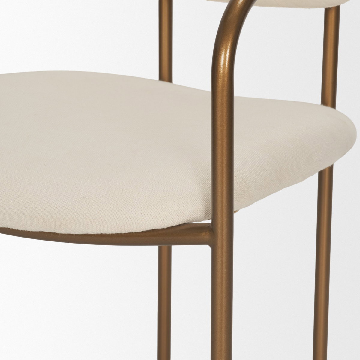 Parker Curved Back Dining Arm Chair | Cream Fabric with Gold Metal, Dining Chair by Mercana, 21.5" length x 21.1" width x 29" height View 12