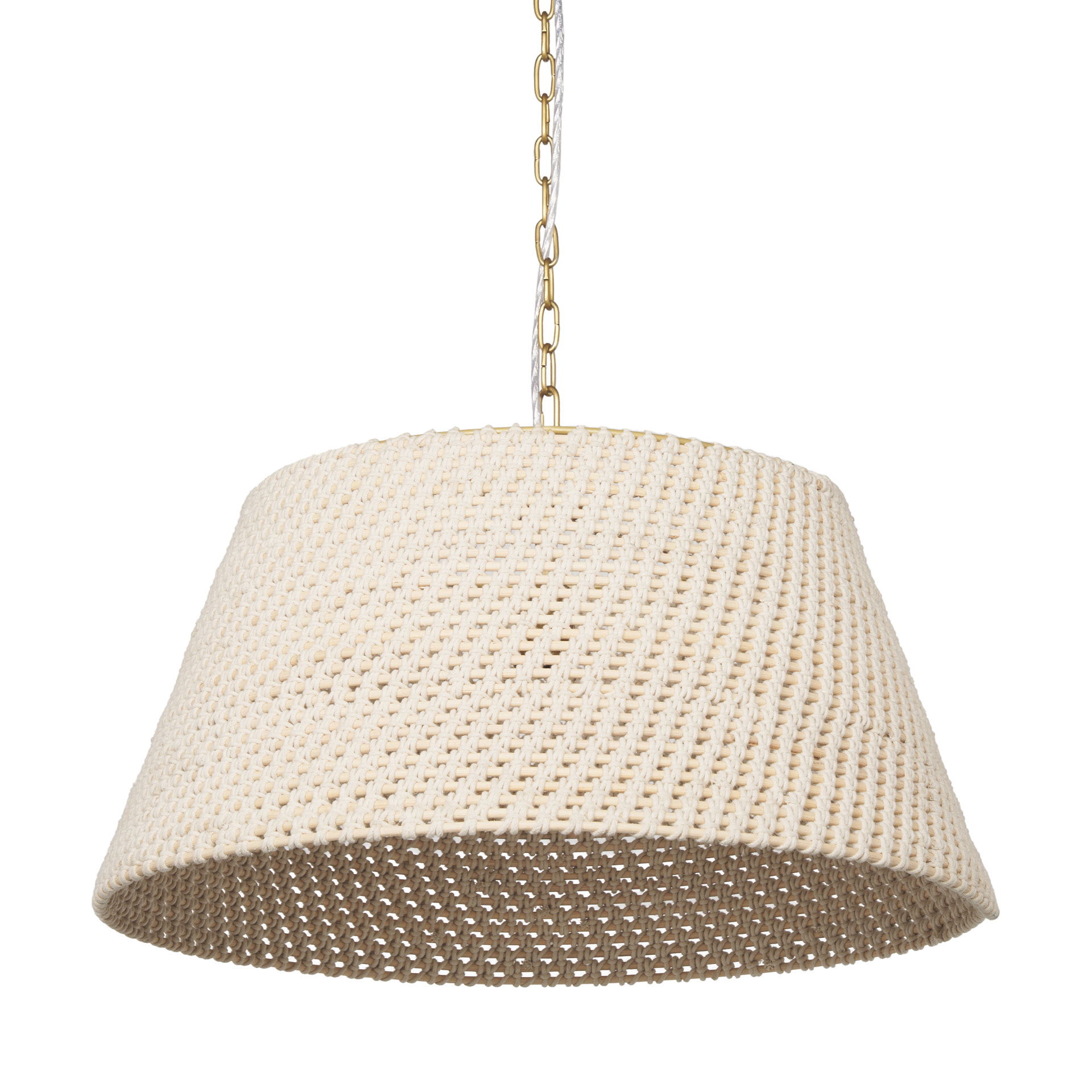Tosha 1-Light Tapered Cotton Rope Drum Pendant, by Mercana, 24" length x 24" width x 13.5" height View 1