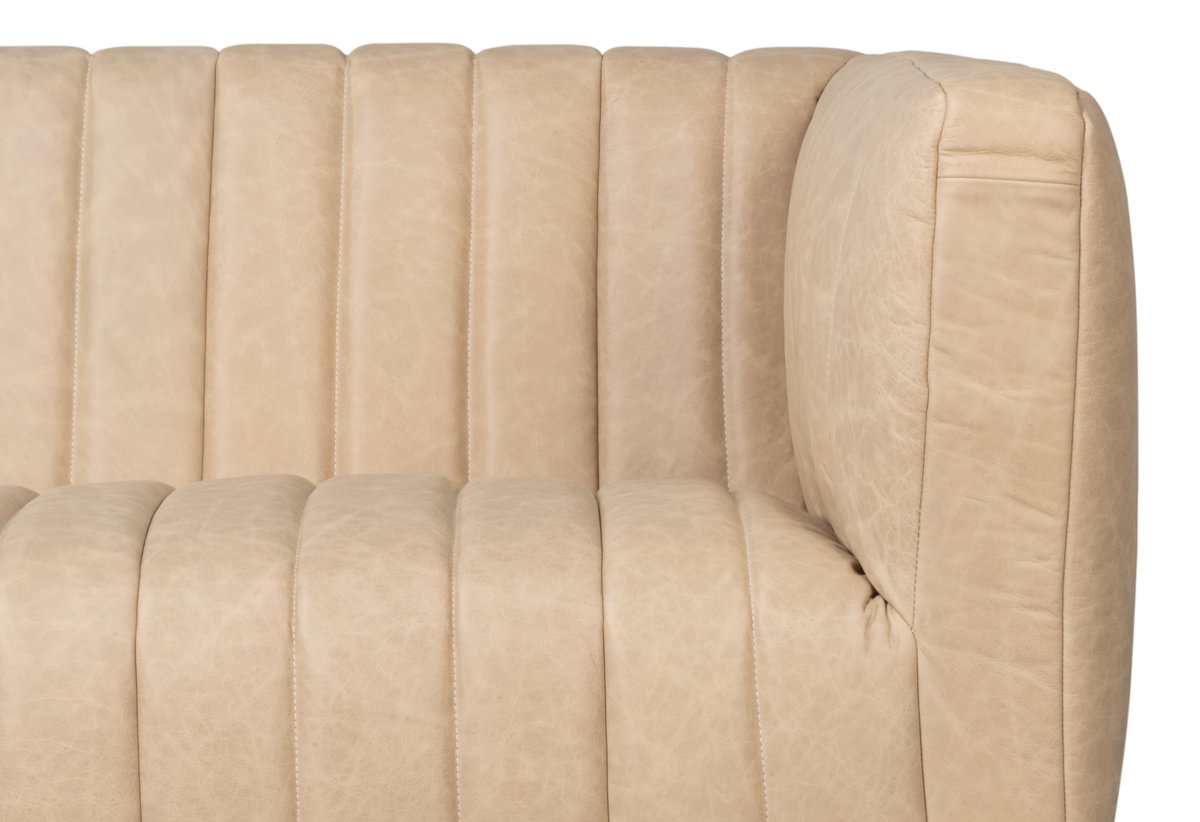 Denys Leather Sofa  Cappuccino White, by Sarreid, 2'11" length x 7'1" width x 2'4" height View 5