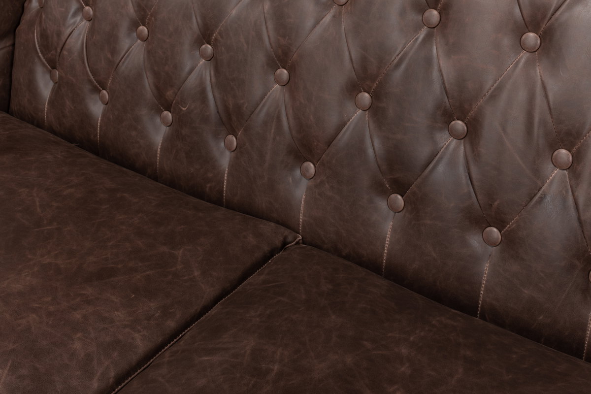 Brooks Leather Tufted 2 Seat Sofa, by Sarreid, 2'8" length x 4'6" width x 2'9" height View 4