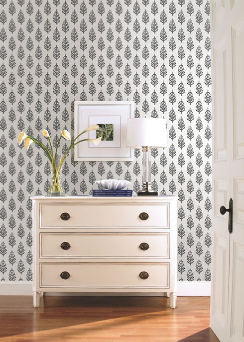 Paisley on Calico Black & White Wallpaper