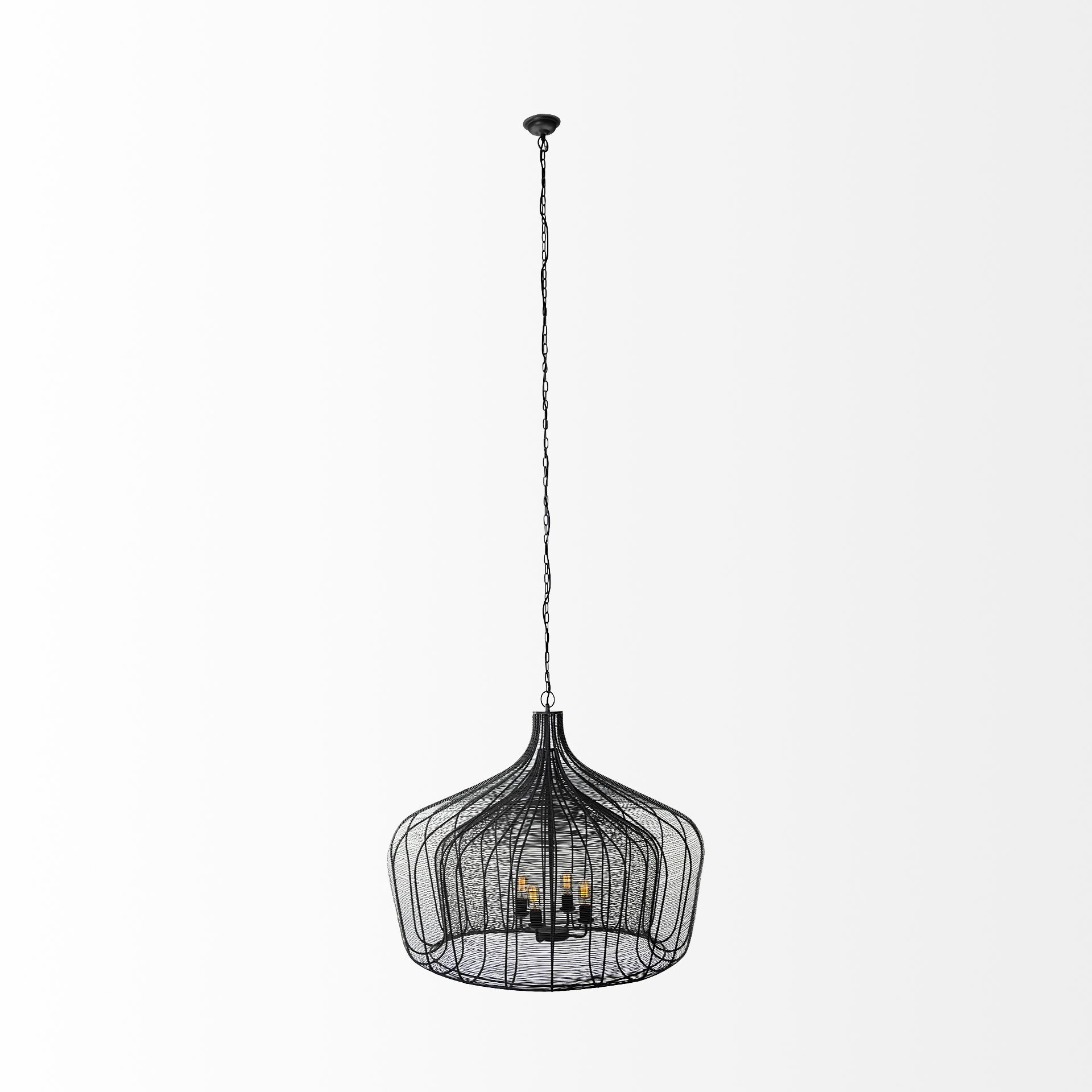Camila (40'x31') Black Metal Mesh-Style Four Bulb Chandelier, by Mercana, 40" length x 40" width x 31" height View 3