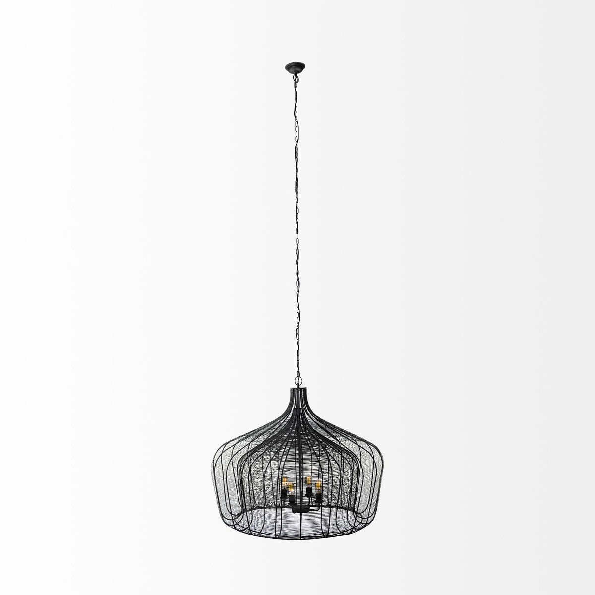 Camila (40'x31') Black Metal Mesh-Style Four Bulb Chandelier, by Mercana, 40" length x 40" width x 31" height View 4