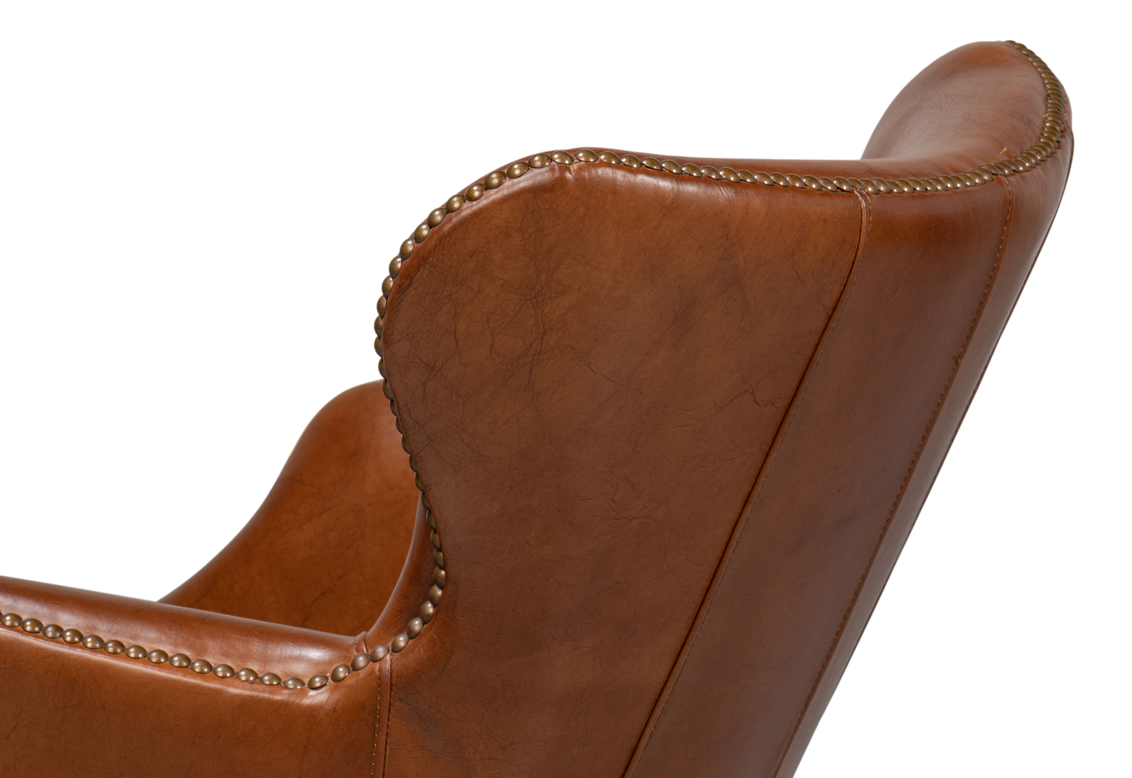 Andrew Jackson Desk Chair,Havana Leather, Seating by Sarreid, 25" length x 29" width x 35" height View 3