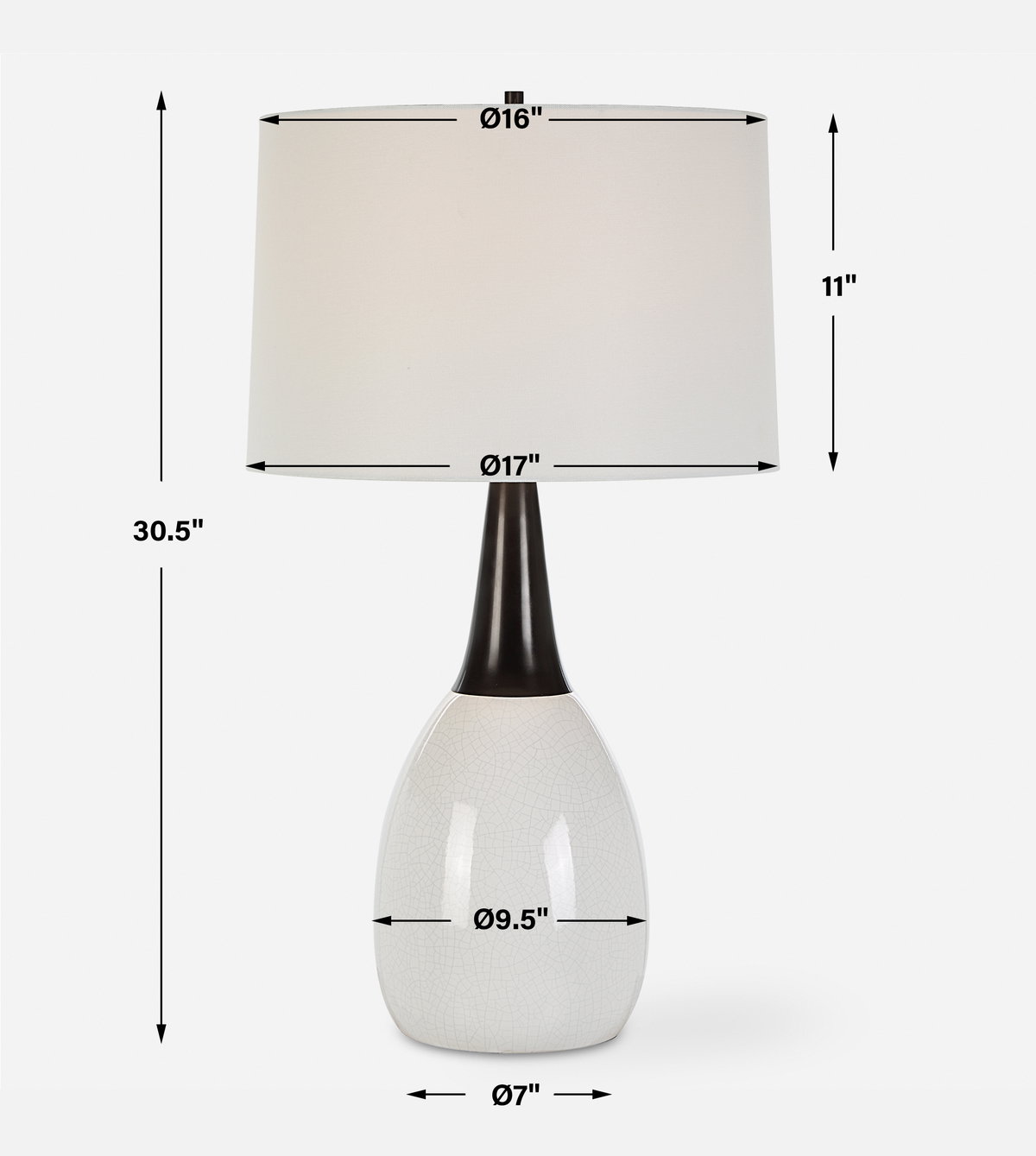 Fralin White Table Lamp, by Uttermost, 17" width x 30.5" height x 17" depth View 3