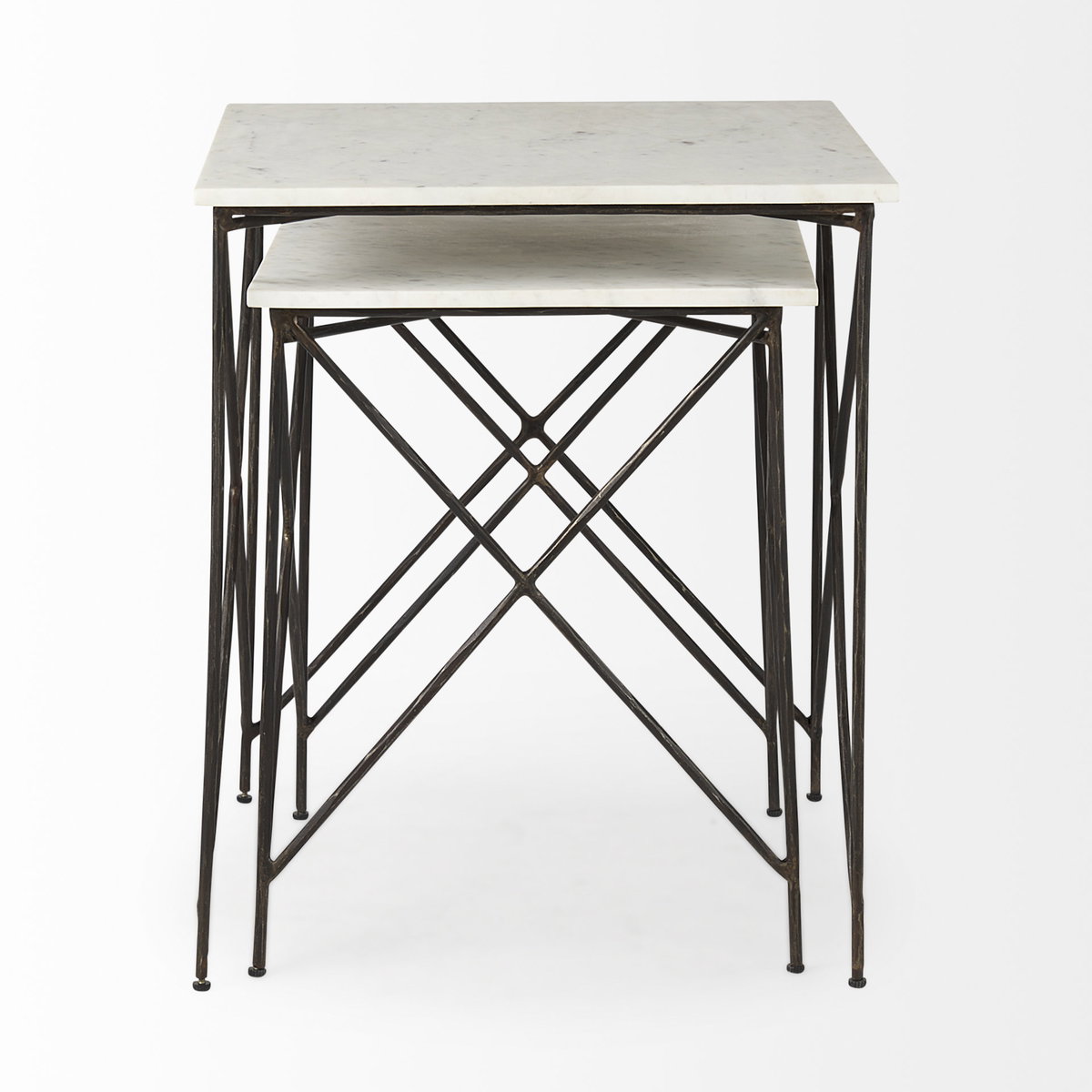 Lorlei 20.0L x 20.0W x 23.8H White Marble Top with Gray Iron Legs End and Side Table, Side & End Table by Mercana, 20" length x 20" width x 24" height View 4