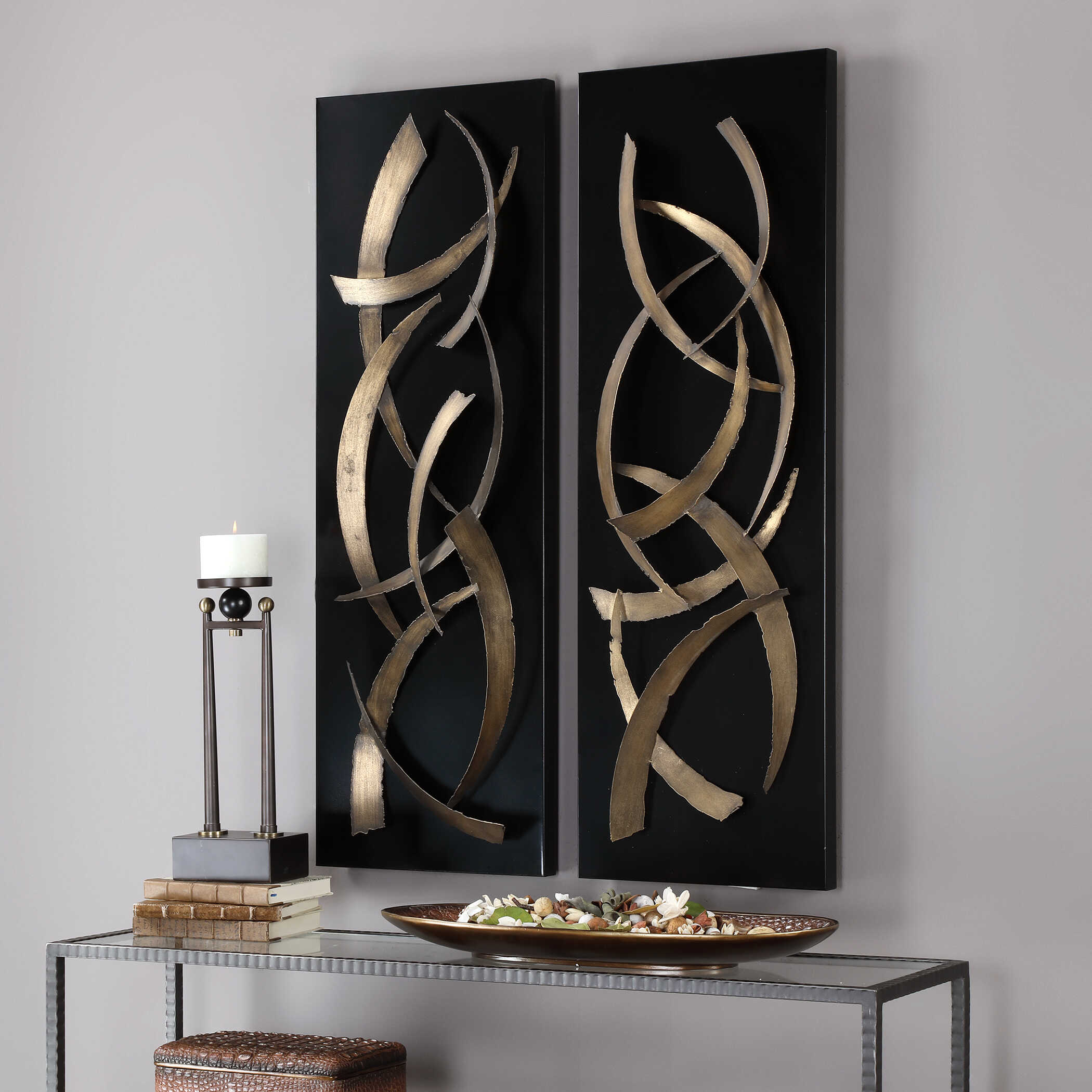 Brushstrokes Metal Wall Art Set/2, Sculptural Wall Art by Uttermost, 15.75" width x 46.75" height x 4" depth View 4