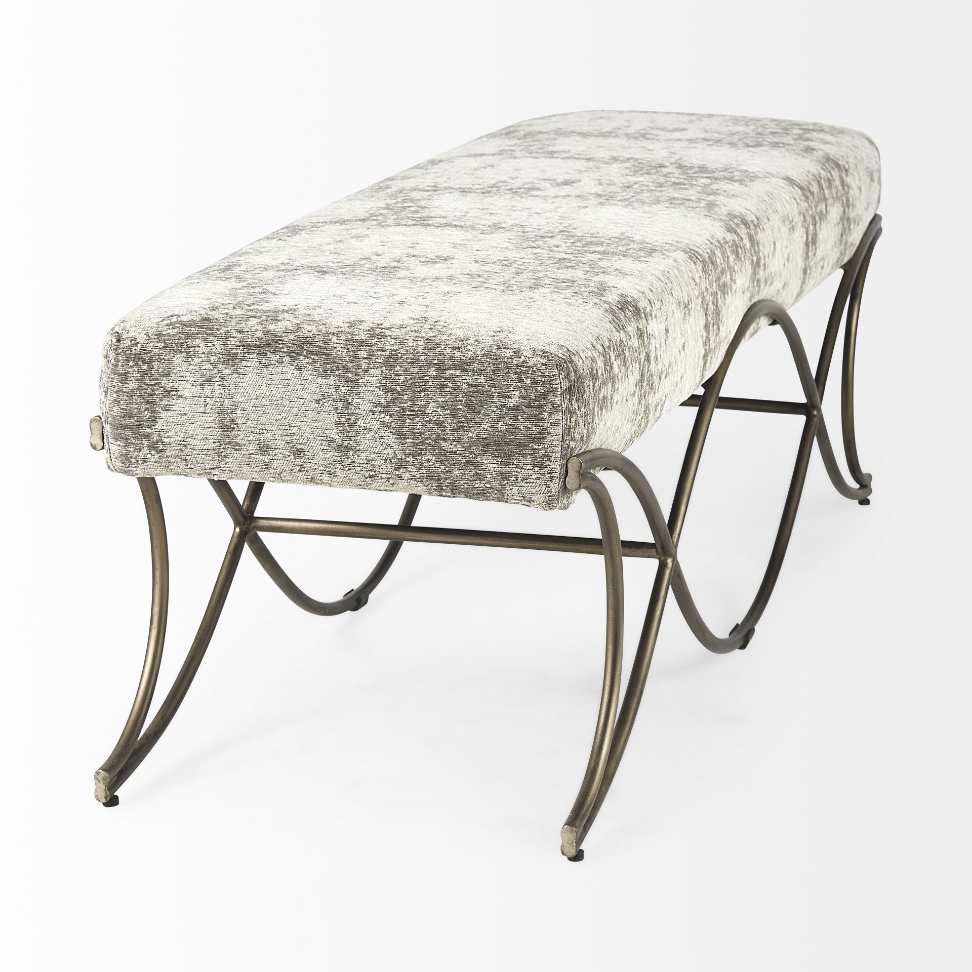 Ayla 55L x 17.6W x 18H Light and Dark Gray Fabric Seat with Antique Gold Metal Frame Bench, Benche by Mercana, 55" length x 17.6" width x 18" height View 6