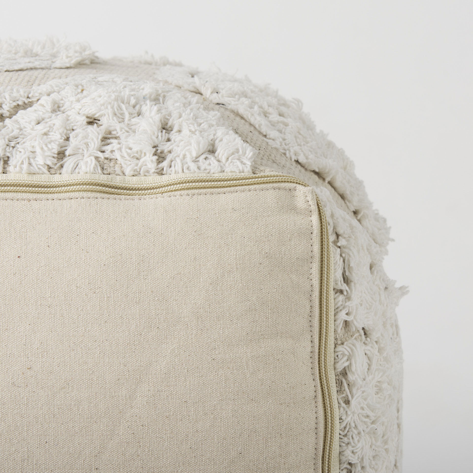 Ekanta   Cream/Beige Patterned Cotton Pouf, Ottoman by Mercana, 16" length x 16" width x 16" height View 10