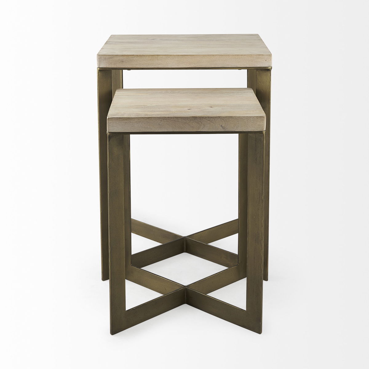 Faye (Set of 2) 19L x 19W x 26H Beige Finished Wood with Gold Metal Base Accent Tables, Side & End Table by Mercana, 19" length x 19" width x 26" height View 6