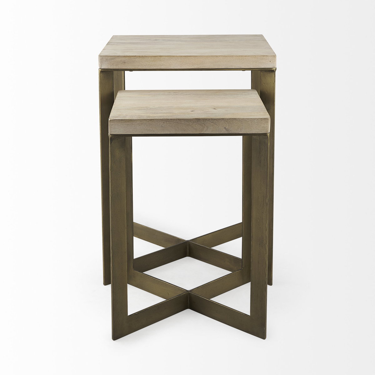 Faye (Set of 2) 19L x 19W x 26H Beige Finished Wood with Gold Metal Base Accent Tables, Side & End Table by Mercana, 19" length x 19" width x 26" height View 6