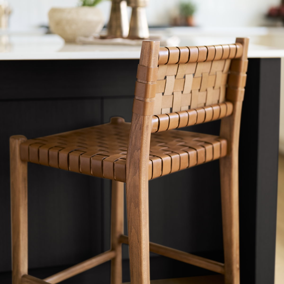 Shane Low Back 25.75in Seat Counter Stool | Brown Leather with Wood, Counter & Bar Stool by Mercana, 19" length x 21" width x 38" height View 4