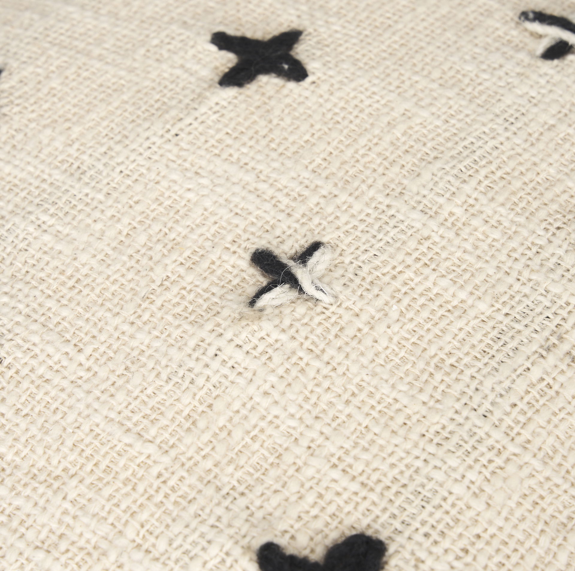 Saanvi Wool with Cream and Black Stitched Cross Patterned Pouf, Ottoman by Mercana, 16" length x 16" width x 16" height View 5