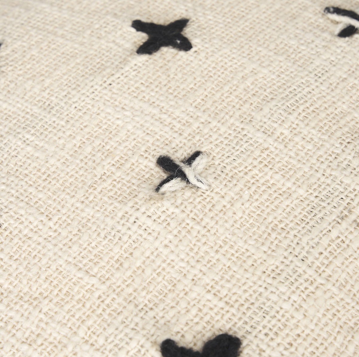 Saanvi Wool with Cream and Black Stitched Cross Patterned Pouf, Ottoman by Mercana, 16" length x 16" width x 16" height View 8