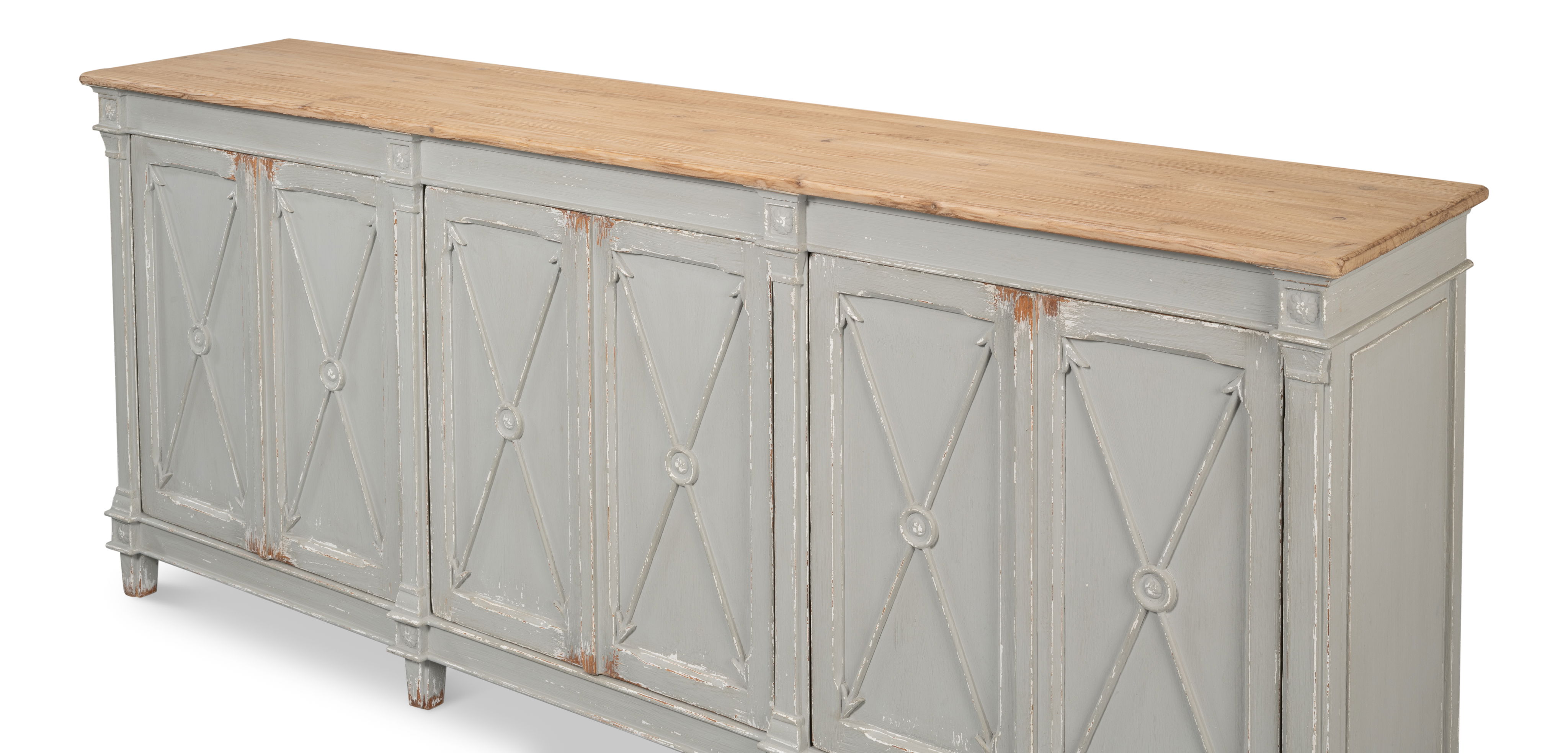 Marksman Sideboard,Antique Muted Grey, Cabinets & Sideboard by Sarreid, 96" length x 20" width x 39" height View 10