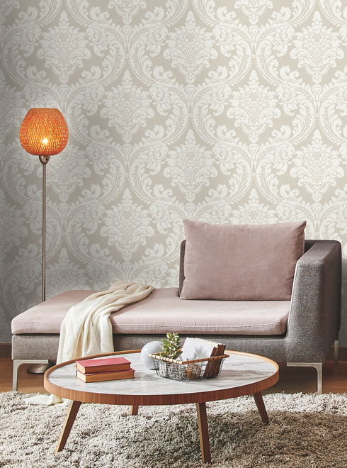 Tapestry Damask Off White Wallpaper