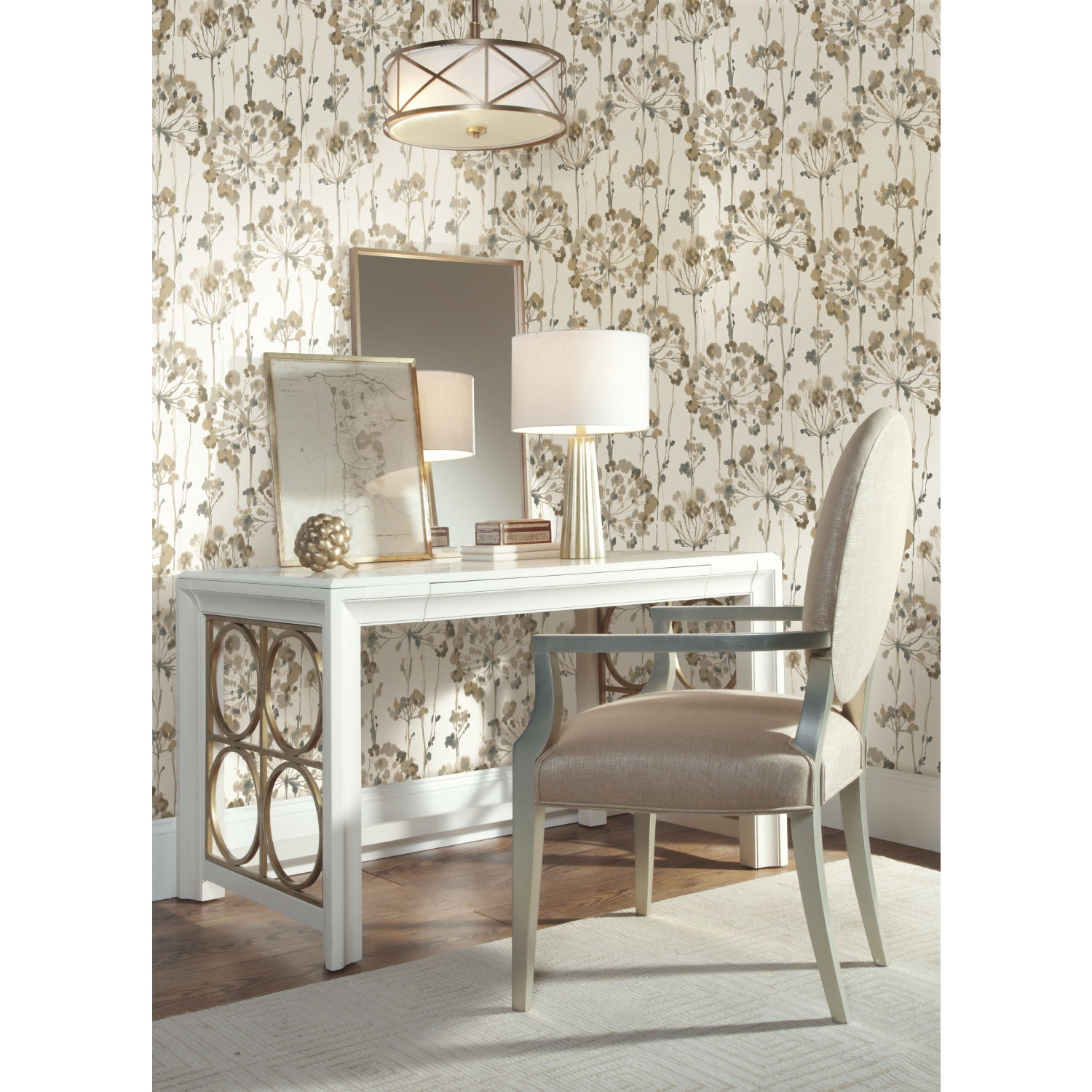 Flourish Taupe Metallic Wallpaper large image 