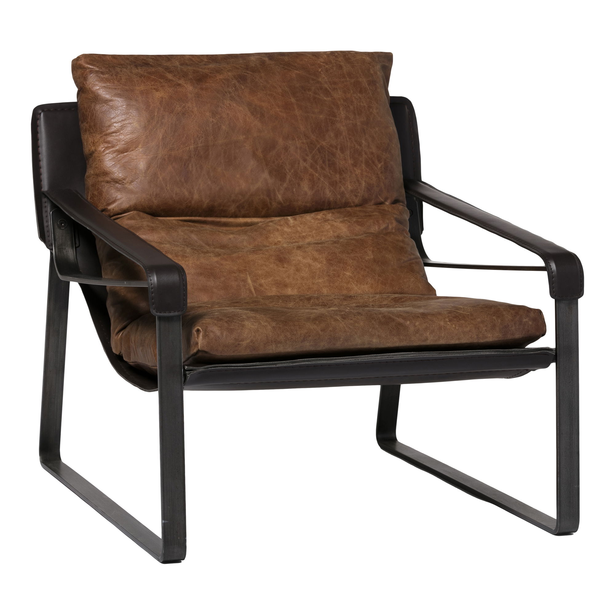 Connor Club Chair Open Road Brown Leather, Accent Chair by Moe's Home, 30.75" width x 27.5" height x 34" depth View 2