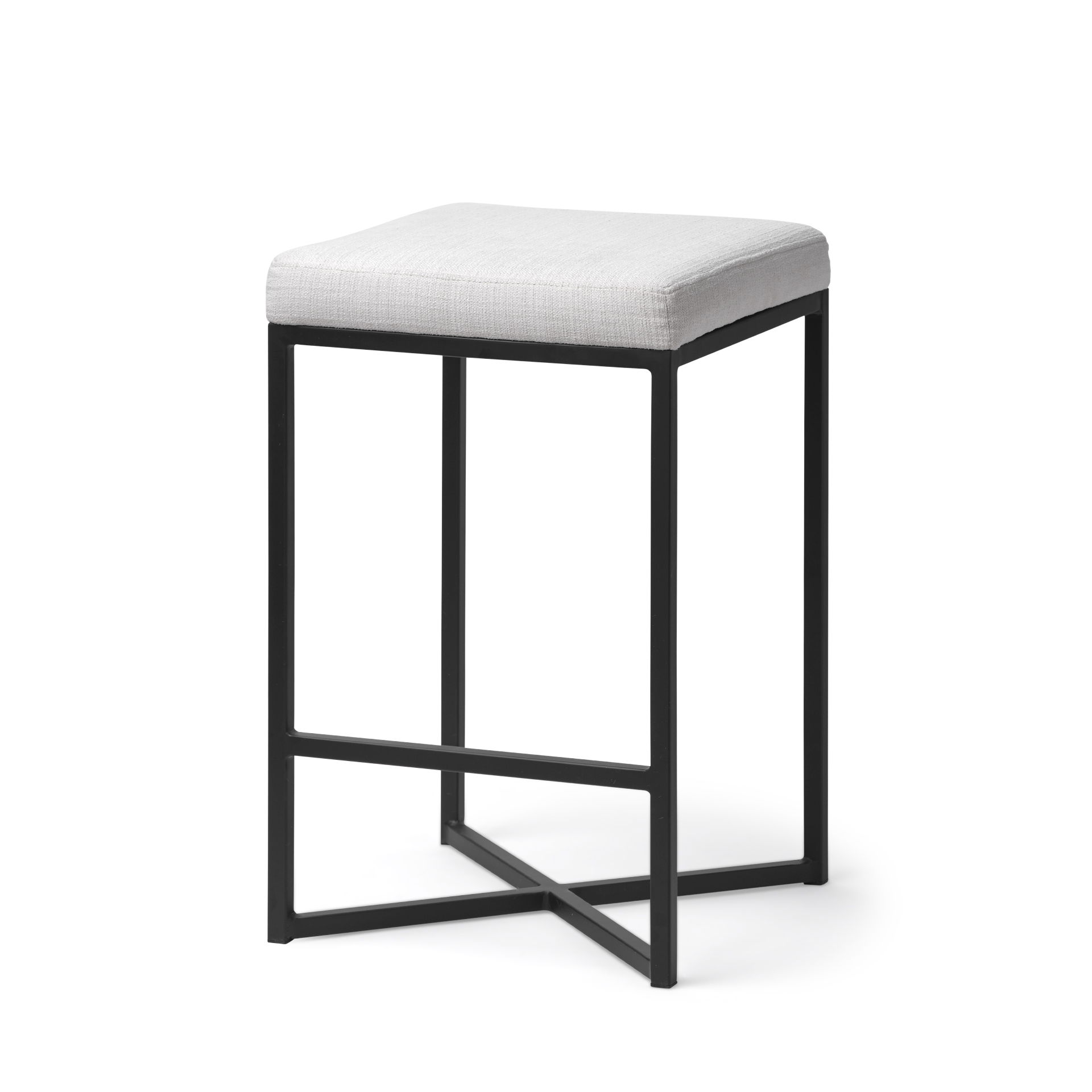Frodo 26.4' Seat Height White Fabric Seat Black Metal Base Stool, Counter & Bar Stool by Mercana, 16.5" length x 16.5" width x 26.4" height View 1