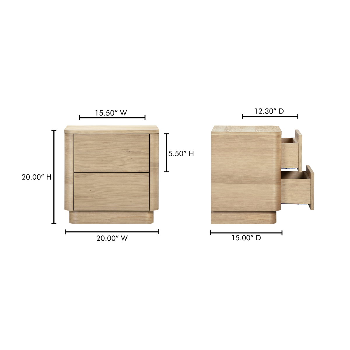 Round Off Tall Nightstand Natural Oak, by Moe's Home, 20" width x 20" height x 15" depth View 11