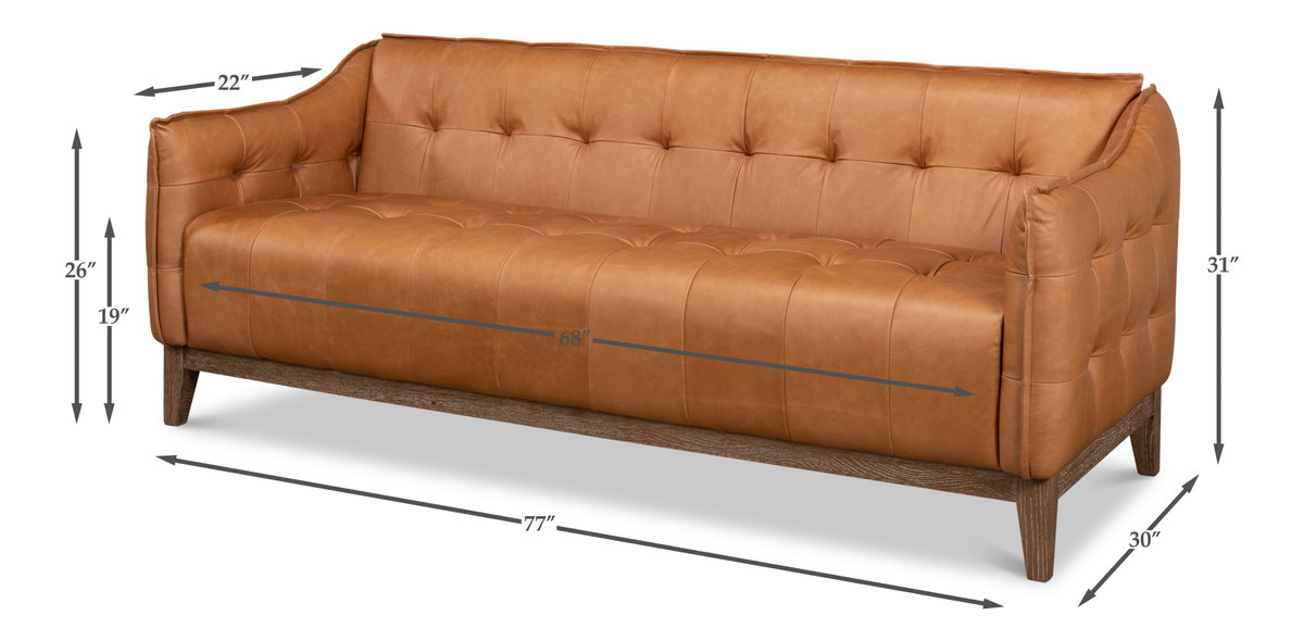 Isaac Leather Sofa, by Sarreid, 2'6" length x 6'5" width x 2'7" height View 14