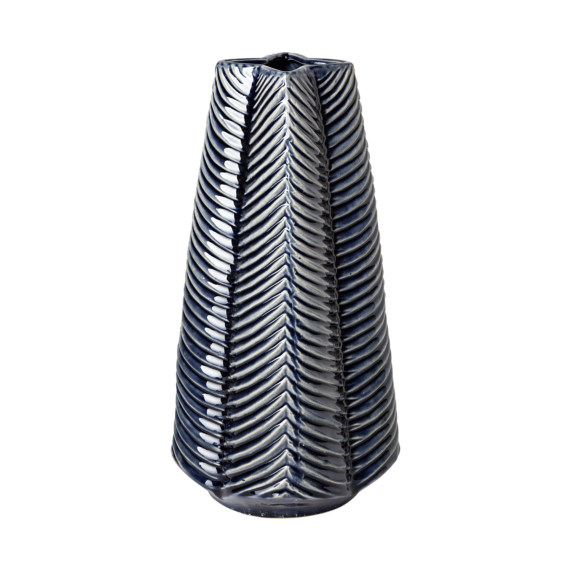 Bashir II Large Dark Navy Gloss Ceramic Vase, by Mercana, 7.48" length x 7.48" width x 15.55" height View 1