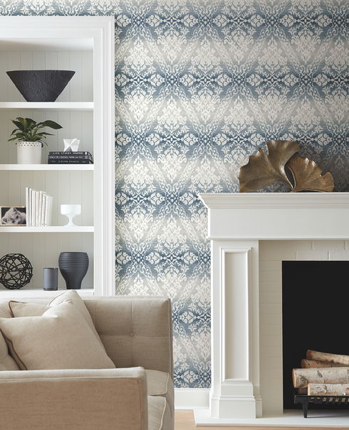Tudor Diamond Damask Navy Wallpaper
