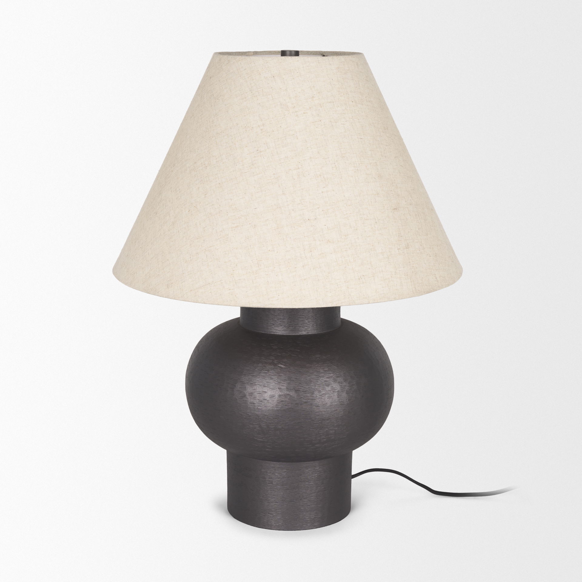 Salaah Black Brushed Metal with Beige Shade Table Lamp, by Mercana, 19.5" length x 19.5" width x 26" height View 3