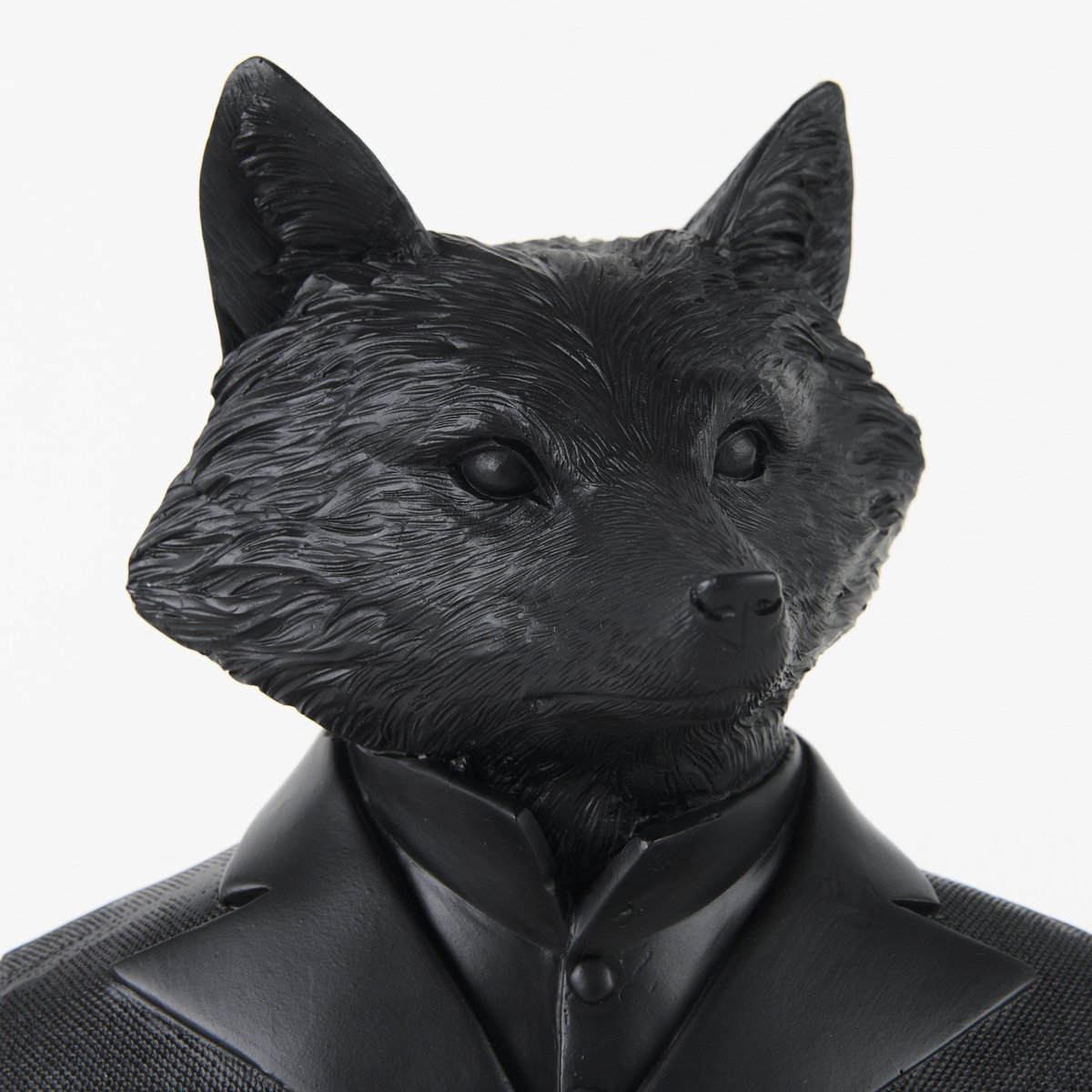 Murray 13H Black Painted Resin Fox in a Suit Bust, Decorative Object by Mercana, 6" length x 4.5" width x 13" height View 6