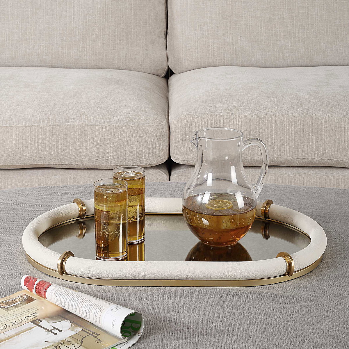 Cyprus Leather Oval Tray, Decorative Tray by Uttermost, 24" width x 2" height x 16" depth View 5