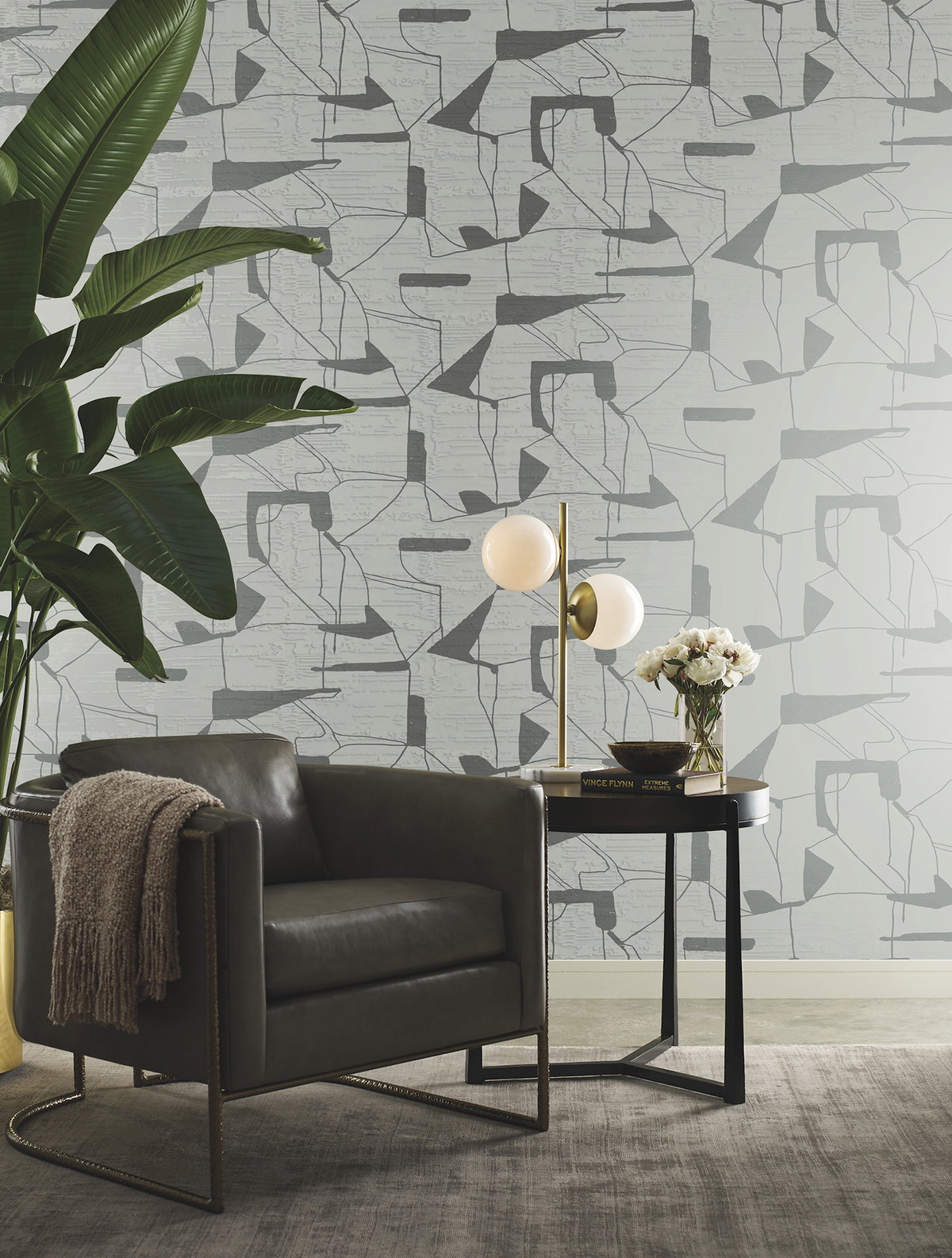 Abstract Geo Fog & Silver Wallpaper, by York Wall, 26'10.8" length x 2'3" width x 0.02" depth View 3