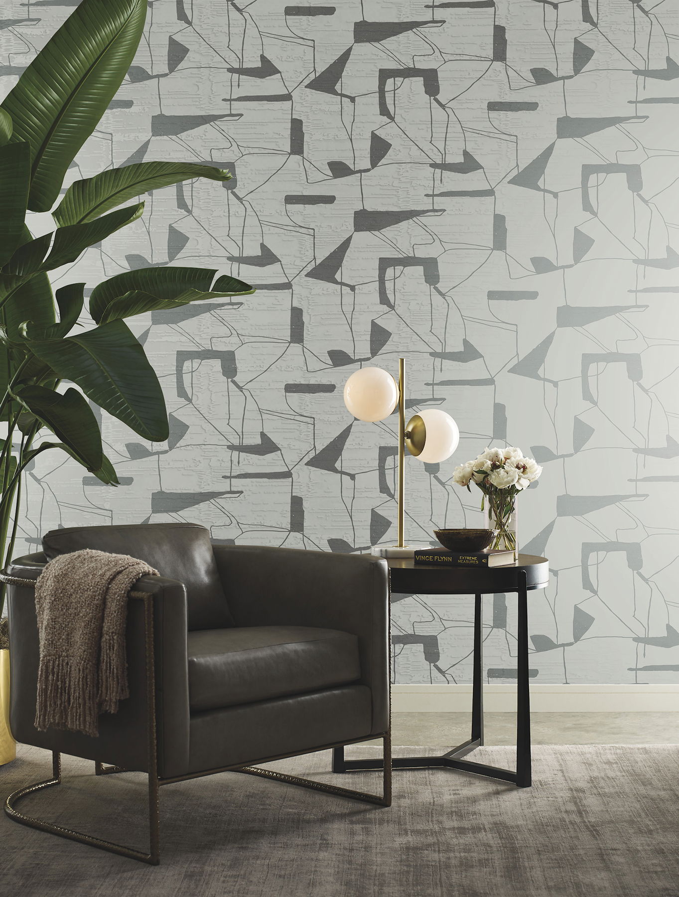Abstract Geo Fog & Silver Wallpaper large image 