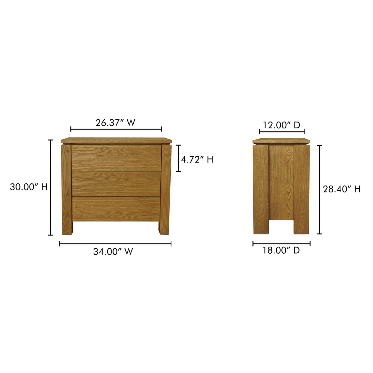 Brook Chest Country Oak, Dresser by Moe's Home, 34" width x 30" height x 18" depth View 8