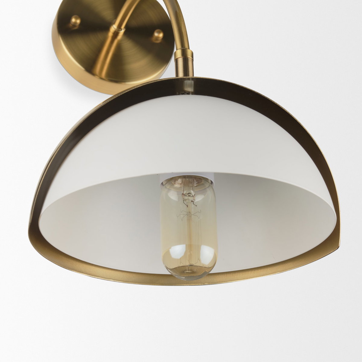 Cybill Brushed Brass with White Metal Shade 1-Light Wall Sconce, by Mercana, 12.99" length x 12.99" width x 13.39" height View 8