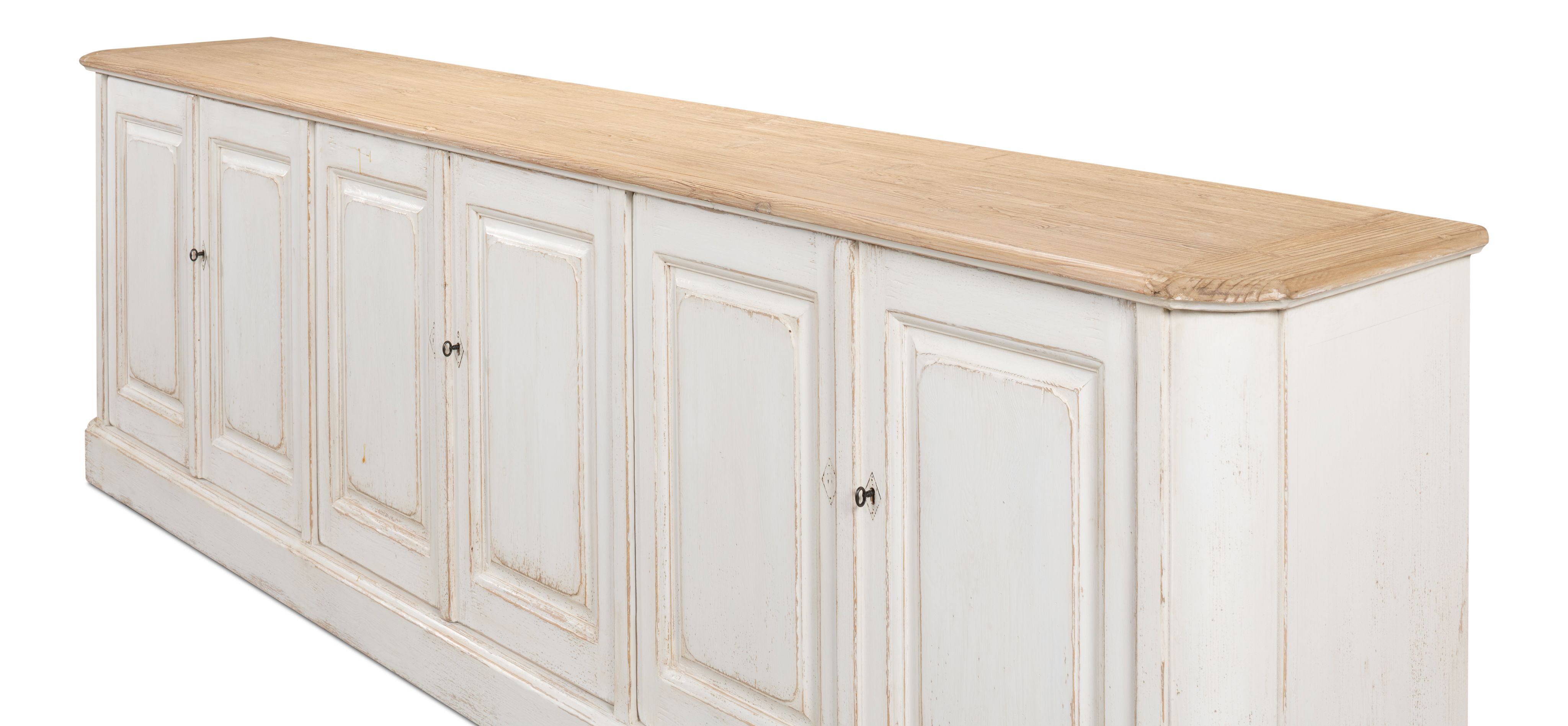 Antique Whitewash Sideboard, 6 Door, Cabinets & Sideboard by Sarreid, 119" length x 20" width x 36" height View 14