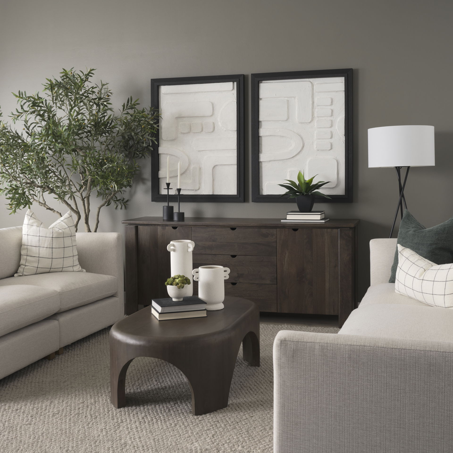 Wallen 2 Door Solid Dark Brown Wood with 3 Drawers Sideboard large image 