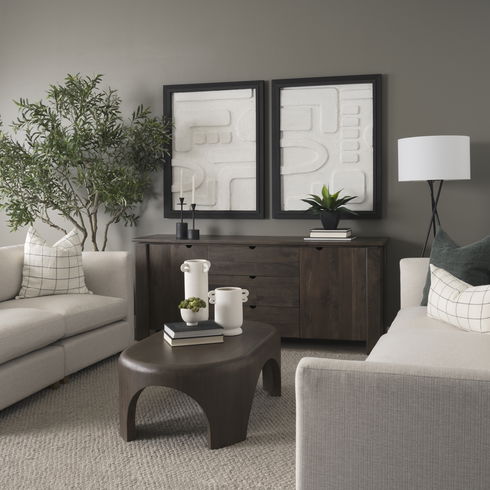 Wallen 2 Door Solid Dark Brown Wood with 3 Drawers Sideboard
